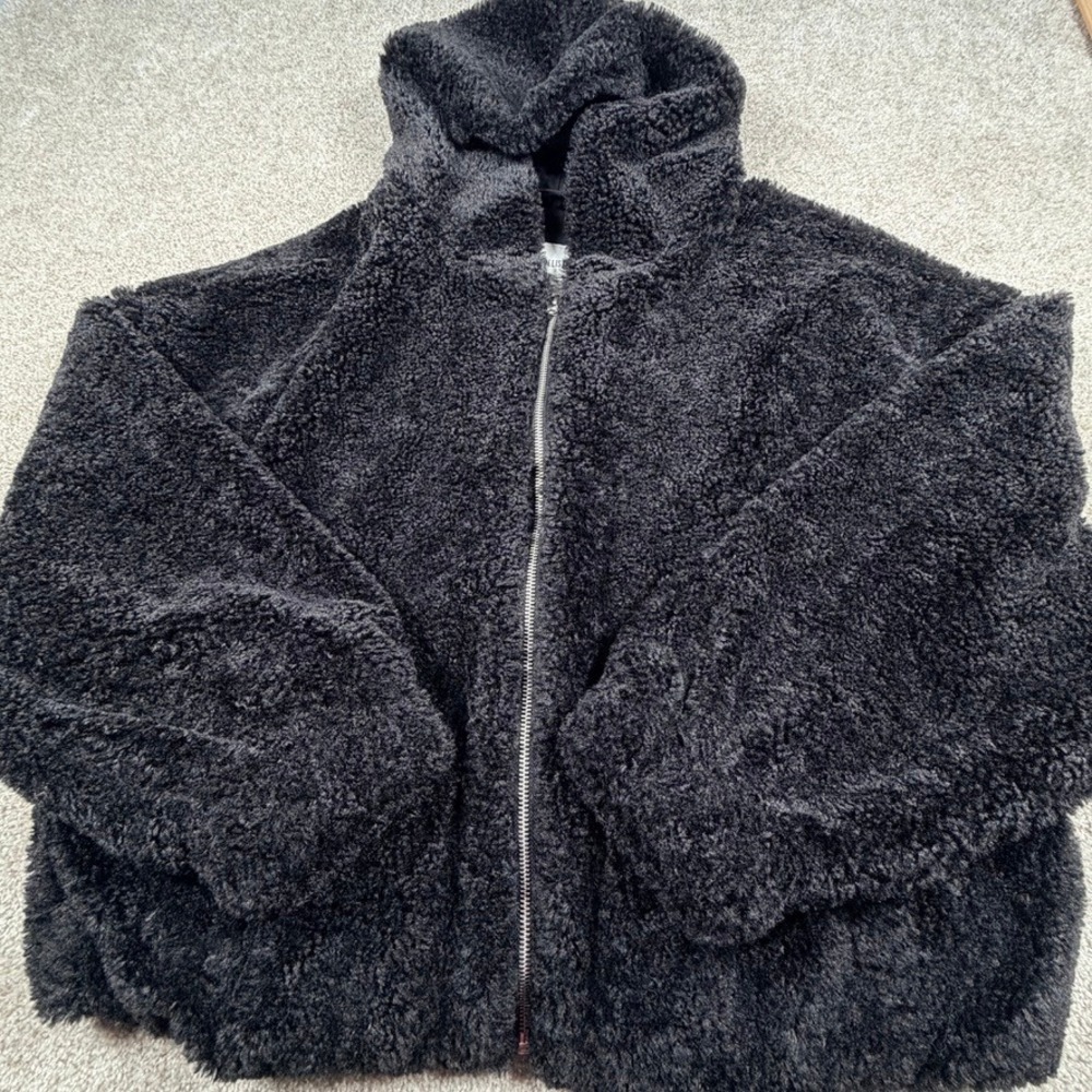 Hollister Black Sherpa Fleece Hooded Full Zip Jacket Womens XXL Relaxed Fit